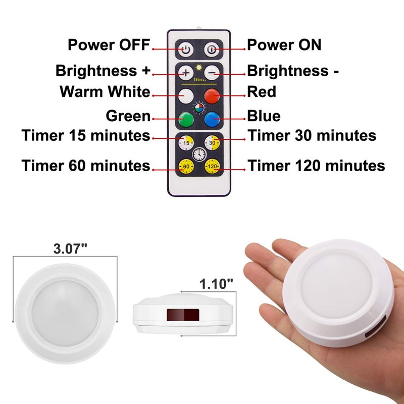 HONWELL Push Light, LED Puck Lights with Remote, Battery Operated RGB Fairy Lights Wireless Touch Tap Light Dimmable Closet Cabinet Lighting for Stick Voice Level Classroom - Image 2